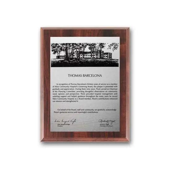 Etch Oxidized Plaq - Walnut Finish Crystal House
