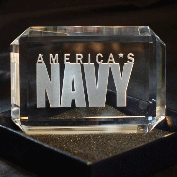 Faceted Paperweight with Great Lakes Logo - Custom Engraved Crystal for Naval Station Great Lakes.