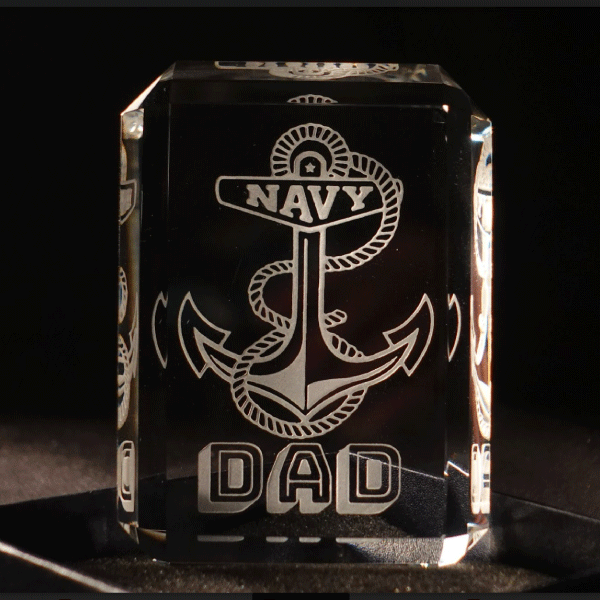 Faceted Paperweight with Great Lakes Logo - Custom Engraved Crystal for Naval Station Great Lakes.
