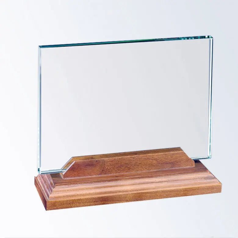HORIZONTAL RECTANGLE W/ BEVELED WALNUT BASE Crystal House - Prism