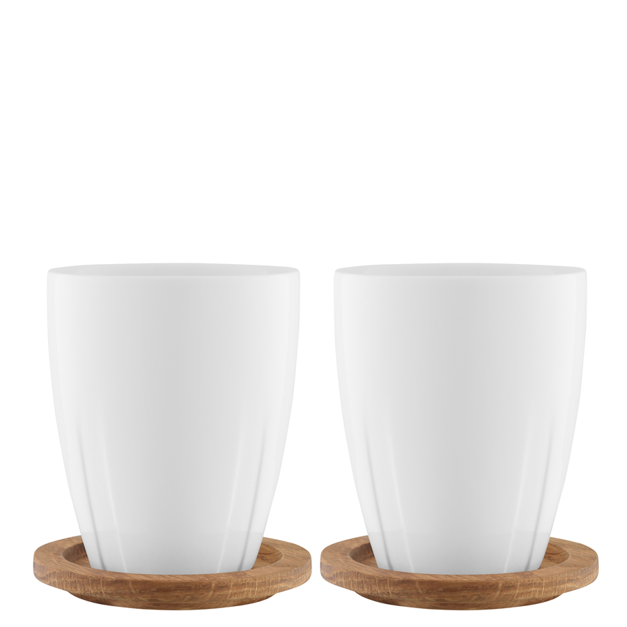 Bruk Porcelain Mug With Oak Lid (pair) Kosta Boda