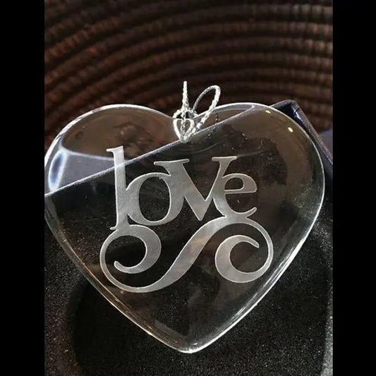 Love deep etched optic crystal ornament