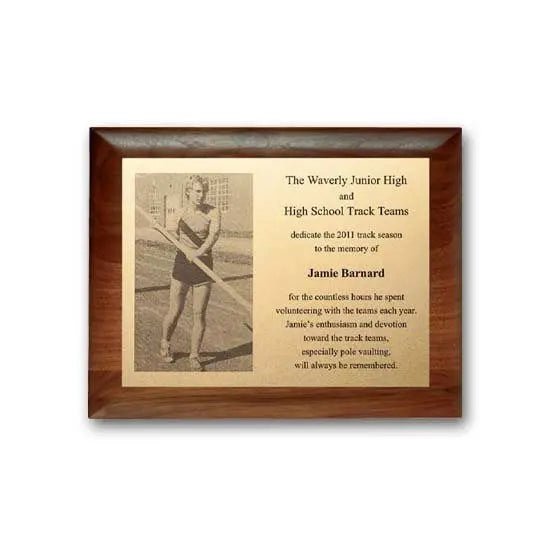 Metal Photo Plaque - Walnut Rolled Edge Crystal House