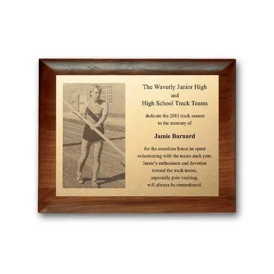 Metal Photo Plaque - Walnut Rolled Edge Crystal House