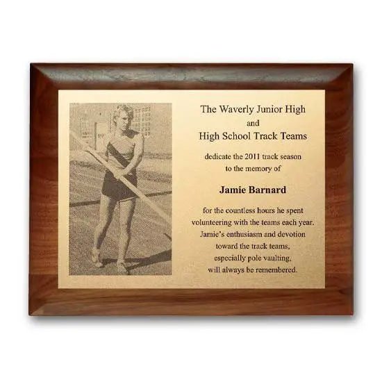 Metal Photo Plaque - Walnut Rolled Edge Crystal House