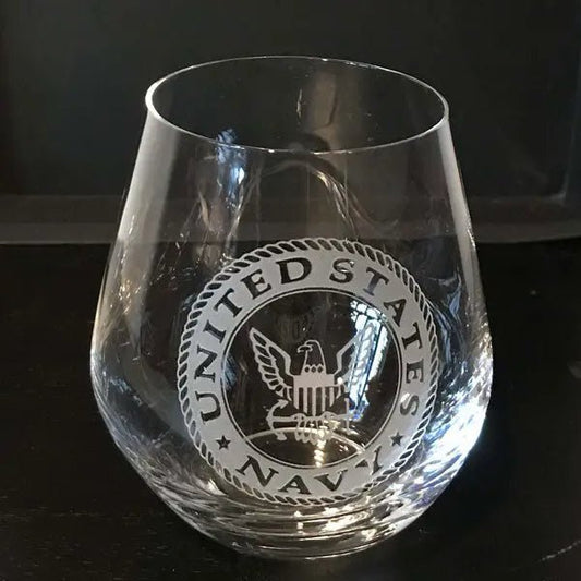 Military Insignia - Stemless Wine Glass Crystal House