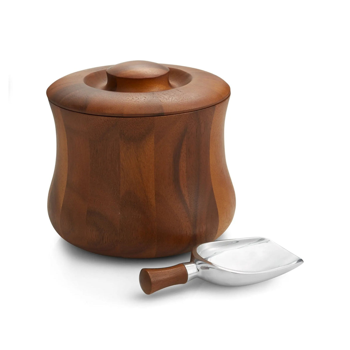 Nara Ice Bucket with wood design, secure lid, and serving scoop