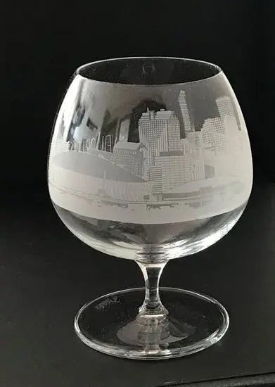 New Orleans Skyline Sand carved on Brandy Snifter (PAIR) Crystal House