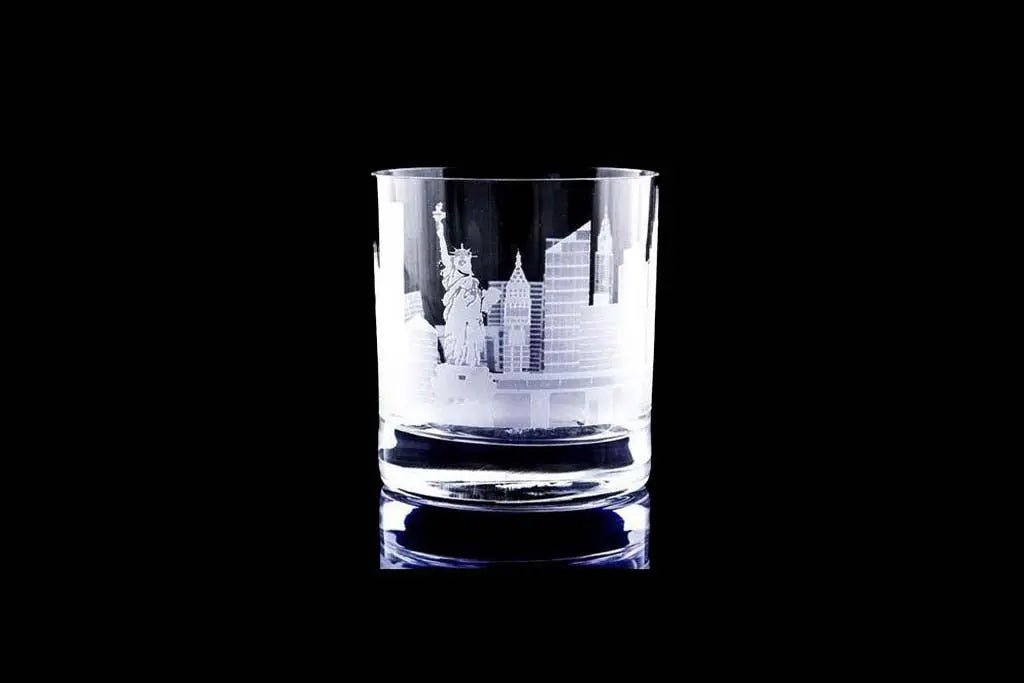 New York Skyline DOF glass with engraved city skyline and Statue of Liberty