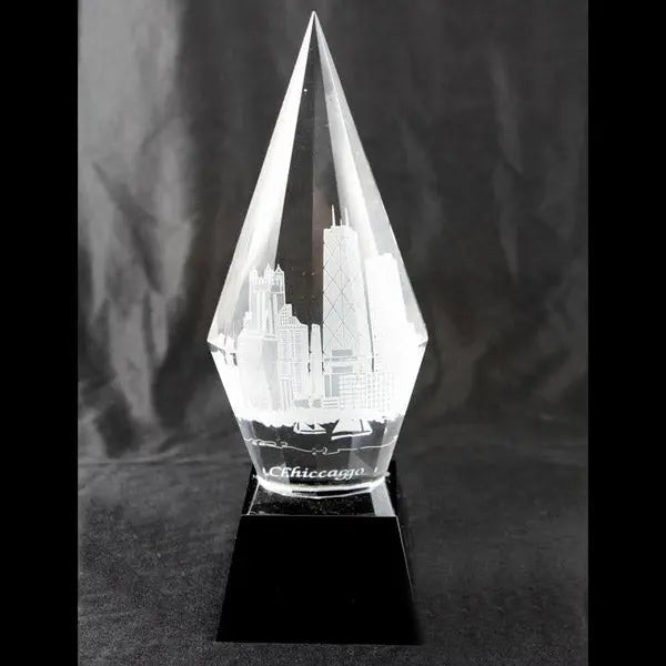 "Personalized Diamond Crystal Trophy on Black Base, Custom Engraved Corporate Award.