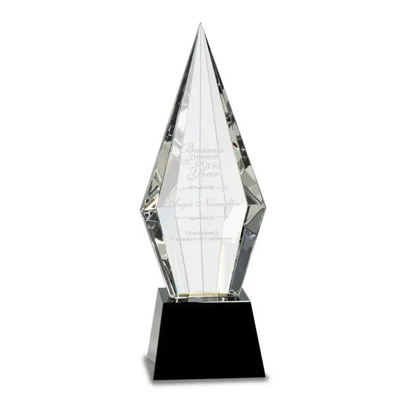 "Personalized Diamond Crystal Trophy on Black Base, Custom Engraved Corporate Award.