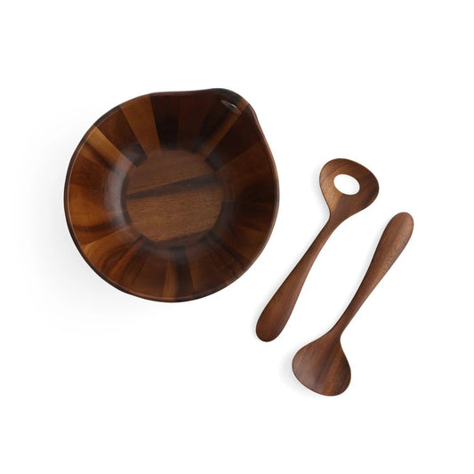 Portables Wood Salad Bowl w/Servers Nambé