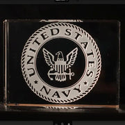 US Navy Rectangular Block Paperweight,  Custom Engraved Crystal Desk Accessory.
