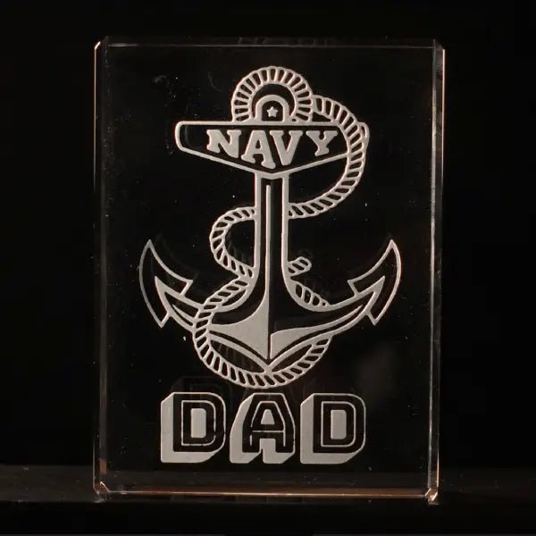 US Navy Rectangular Block Paperweight,  Custom Engraved Crystal Desk Accessory.