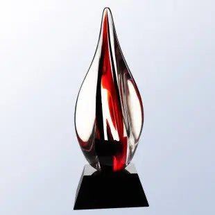 RED CONTEMPORARY W/ BLACK CRYSTAL BASE ART GLASS Crystal House - Prism