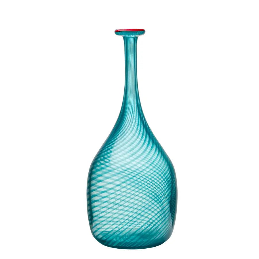 Red Rim Green Bottle Bertil Vallien Kosta Boda