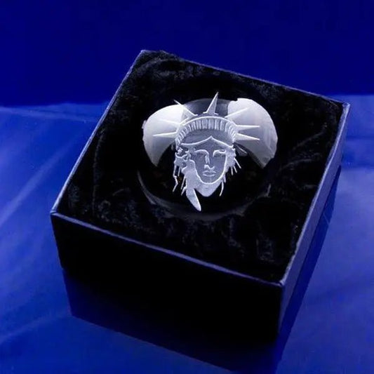 Statue of Liberty crystal engraved dome paperweight Crystal House