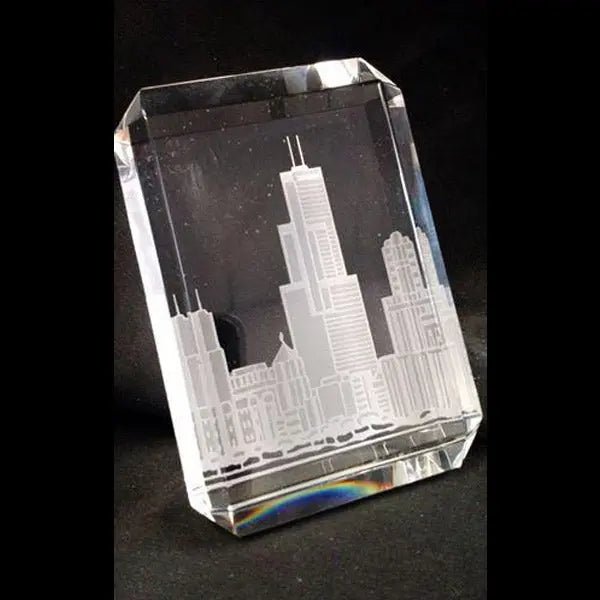 Triple Bevel Crystal Paperweight with custom engraved design