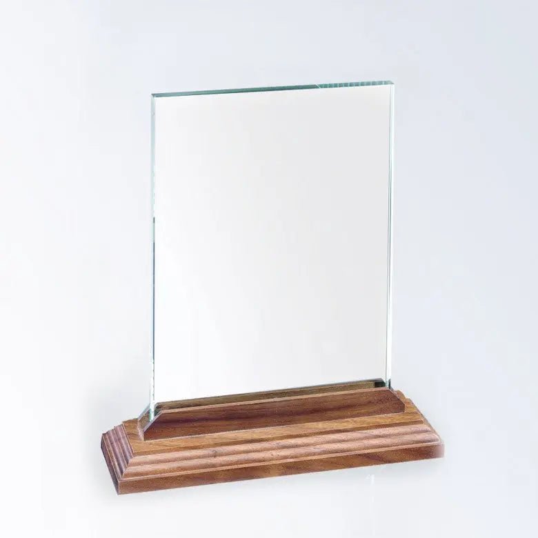 VERTICAL RECTANGLE W/ BEVELED WALNUT BASE Crystal House - Prism