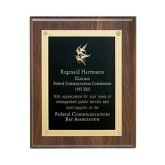 Walnut Plaque w Gold Edge Plate Crystal House