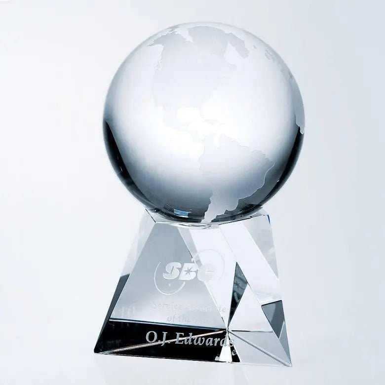 WORLD GLOBE W / TRIANGLE BASE Crystal House - Prism